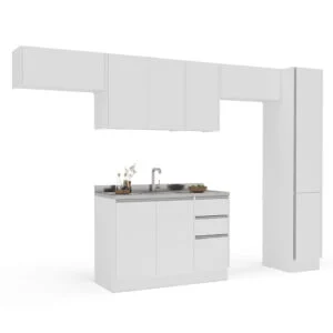 COCINA 5 MODULOS C/TOPE FORTALEZA LAM 3,10 M BLANCO S/LAVA PLATOS